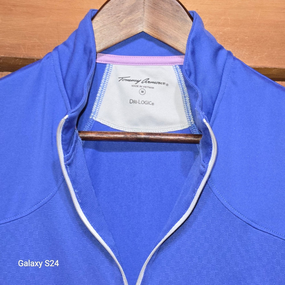 Tommy Armour Womens Blue Dri-Logic Quarter Zip‎ Golf Polo Shirt Size Medium